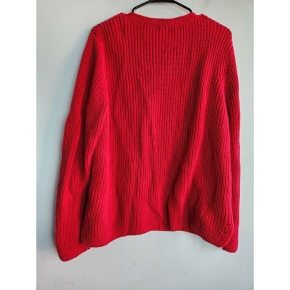 Coldwater Creek Women Red Cotton Chunky Cable Knit V-Neck Sweater size 2X - Picture 7 of 9